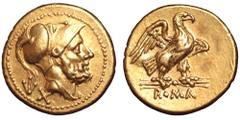 Roman Republic Roman Republic AV 60 Asses. Rome, circa 211-207 BC. Bearded head of Mars right, wearing crested Corinthian helmet; ↓X (mark of value) behind / Eagle standing right on thunderbolt, with 