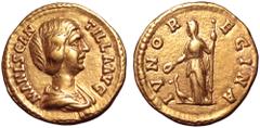 Roman Imperial Manlia Scantilla AV Aureus. Struck under Didius Julianus. Rome, 28th March-early June AD 193. MANL SCANTILLA AVG, draped bust right / IVNO REGINA, Juno standing left, draped and veiled,