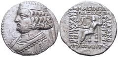 Greek Kingdom of Parthia, Orodes II AR Tetradrachm. Seleukeia on the Tigris, circa 57-38 BC. Diademed bust left, wearing neck torque terminating in sea horse / ΒΑΣΙΛΕΩΣ ΒΑΣΙΛΕΩΝ ΑΡΣΑΚΟY ΕYΕΡΓΕΤΟY ΔΙΚΑ