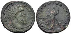 Roman Imperial Pertinax Æ Sestertius. Rome, AD 193. IMP CAES P HELV – PERTINAX AVG, laureate head right / LAETITIA TEMPORVM COS II, Laetitia standing left, holding sceptre and wreath. RIC 17. 25.32g, 