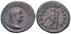 Roman Imperial Gordian II AR Denarius. Rome, AD 238. IMP M ANT GORDIANVS AFR AVG, laureate, draped and cuirassed bust right / PROVIDENTIA AVGG, Providentia standing facing, head to left, leaning on co