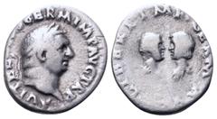 Roman Imperial Vitellius AR Denarius. Rome, AD 69. A VITELLIVS GERM IMP AVG P M T P P, laureate head right / LIBERI IMP GERMAN, busts of Vitellius' son on left and daughter on right, draped and facing