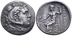 Greek Sikyonia, Sikyon AR Tetradrachm. Social War issue, circa 225-215 BC. In the name and types of Alexander III of Macedon. Head of Herakles right, wearing lion skin headdress / Zeus seated left, ho