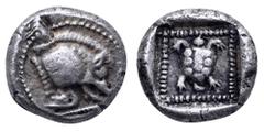 Greek Dynasts of Lycia. Uncertain Dynast AR 1/6 Stater. Circa 490-430 BC. 'Protodynastic' period. Forepart of boar right / Tortoise within pelleted linear square, all within incuse square. Falghera 48