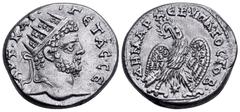 Roman Provincial Geta AR Tetradrachm of Laodicea ad Mare, Seleucis and Pieria. AD 209-211. AVT•KAI• •ΓЄTAC•CЄ, radiate bust right / ΔHMAPX•EΞ•VΠATOC•TO•B•, eagle standing facing on ground line, head a