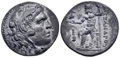 Greek Kingdom of Macedon, Philip V AR Tetradrachm. In the name and types of Alexander III. Pella, circa 180 BC. Head of Herakles right, wearing lion skin headdress / Zeus Aëtophoros seated left, holdi