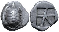 Greek Islands off Attica, Aegina AR Stater. Circa 456/45-431 BC. Land tortoise with segmented shell / Large square incuse with skew pattern. Meadows, Aegina, Group IIIb; HGC 6, 437; Dewing 1683. 12.17
