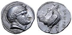 Greek Baktria, Sophytes AR Tetradrachm. Uncertain mint in the Oxus region, circa 246/5-235 BC. Attic standard. Head of Seleukos(?) right, wearing laurel wreathed Attic helmet decorated with spiral pat