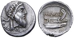Roman Imperatorial Cnaeus Pompey Magnus AR Denarius. Mint in Greece, 49-48 BC. Cn. Calpurnius Piso, proquaestor. Head of Numa Pompilius right, wearing diadem inscribed NVMA; CN•PISO PRO•Q• around / Pr
