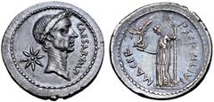 Roman Imperatorial Julius Caesar AR Denarius. Rome, January-February 44 BC. P. Sepullius Macer, moneyer. Wreathed head of Caesar to right; star of eight rays behind, CAESAR•IMP downwards before / Venu