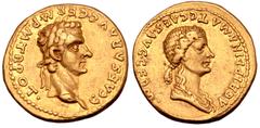 Roman Imperial Caligula, with Agrippina I, AV Aureus. Lugdunum, AD 37-8. C•CAESAR AVG•GERM•P•M•TR•POT•, laureate head of Caligula right / AGRIPPINA•MAT•C•CAES•AVG•GERM•, draped bust of Agrippina right