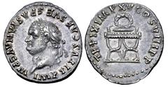 Roman Imperial Titus AR Denarius. Rome, AD 80. IMP TITVS CAES VESPASIAN AVG P M, laureate head left / TR P IX IMP XV COS VIII P P, curule chair with wreath above. RIC 109; RSC 319; BMCRE 70. 3.40g, 18