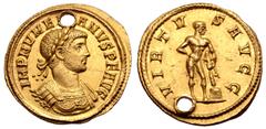 Roman Imperial Numerian AV Aureus. Rome, AD 284. IMP NVMERIANVS P F AVG, laureate and cuirassed bust right / VIRTVS AVGG, Hercules standing to right, leaning on club with his left hand and resting his