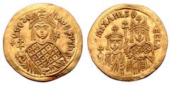 Byzantine Michael III, with Theodora and Thecla, AV Solidus. Constantinople, AD 842-850. +ΘEO∂ORA ∂ESPVn' A, facing bust of Theodora, wearing crown with pendilia and loros, and holding cruciform scept