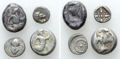 Large Lots Lot of 4 Greek AR Coins. Including: Persia, Achaemenid Empire Siglos and Foureé Siglos; Thrace, Mesembria AR Diobol; Ionia, Miletos AR Diobol. Lot sold as seen - no returns.