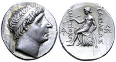 Greek Seleukid Empire, Antiochos I Soter AR Tetradrachm. Seleukeia on the Tigris, circa 281-261 BC. Diademed head right / Apollo Delphios seated to left on omphalos, testing arrow and resting left han