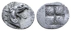 Greek Ionia, Teos AR Tetartemorion. Circa 460-420 BC. Head of griffin right / Quadripartite incuse square. SNG Kayhan 602. 0.20g, 7mm. Extremely Fine. A very attractive example for the type.