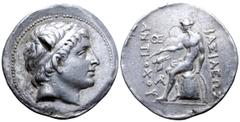 Greek Seleukid Empire, Antiochos Hierax AR Tetradrachm. Aegae, 242(?)-247 BC. Diademed head of idealised young king right / Apollo Delphios seated left on omphalos, testing arrow and resting on ground