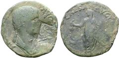 Roman Imperial Antonia (mother of Claudius I) Ӕ Dupondius. Rome, circa AD 41-50. AN[TONIA] AVG[VSTA], draped bust right; c/m monogram of Vespasian / [TI CLAVDIVS] CAESAR AVG [P M TR P IM]P, Claudius s