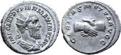 Roman Imperial Pupienus AR Antoninianus. Rome, AD 238. IMP CAES PVPIEN MAXIMVS AVG, radiate, draped and cuirassed bust right / CARITAS MVTVA AVGG, clasped hands. RIC 10b; BMCRE 87-91; RSC 3. 5.39g, 23