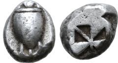 Greek Islands off Attica, Aegina AR Stater. Circa 525-480 BC. Sea turtle / Incuse square with "proto-skew" pattern. BMC 28; Meadows, Aegina, Group IIb; Asyut Group VI; HGC 6, 433. 12.21g, 20mm. Good V