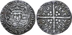 Medieval & Modern England, House of Lancaster, Henry V (AD 1413-1422) AR Groat. London, Class C. ҺЄNRIC' DI' GRΛ' RЄX ΛNGLIЄ Z FRΛNC', crowned facing bust, with trefoil on breast and mullet on shoulde