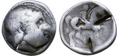 The Prof. Hermann Lanz Collection Celts in Eastern Europe AR Tetradrachm. Unfaithful legend type. Imitating Philip II of Macedon. Circa 3rd century BC. Celticised, laureate head of Zeus to right / Rid