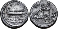 Greek Phoenicia, Sidon AR Dishekel. `Abd`aštart (Straton) I, dated RY 13 = 353/2 BC. War galley under way to left over zig-zag waves; III- (date) above / King of Persia and charioteer in biga left, Ki