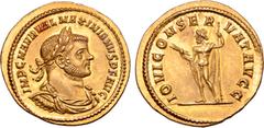Roman Imperial Maximianus AV Aureus. Rome, AD 286. IMP C M AVR VAL MAXIMIANVS P F AVG, laureate, draped and cuirassed bust right / IOVI CONSERVAT AVGG, Jupiter standing to left, nude but for drapery o