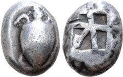 Greek Islands off Attica, Aegina AR Stater. Circa 525-480 BC. Sea turtle with smooth shell / Incuse square with "proto-skew" pattern. BMC 28; Meadows, Aegina, Group IIb; Asyut Group VI; HGC 6, 433. 12