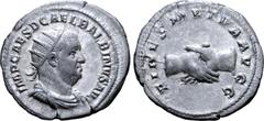 Roman Imperial Balbinus AR Antoninianus. Rome, AD 238. IMP CAES D CAEL BALBINVS AVG, radiate, draped and cuirassed bust right / FIDES MVTVA AVGG, clasped right hands. RIC 11; BMCRE 71-73; RSC 6. 4.71g