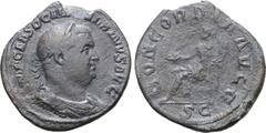 Roman Imperial Balbinus Æ Sestertius. Rome, AD 238. IMP CAES D CAEL BALBINVS AVG, laureate, draped and cuirassed bust right / CONCORDIA AVGG, Concordia seated left, holding patera and cornucopiae; SC 