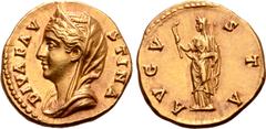 Roman Imperial Diva Faustina I (wife of A. Pius) AV Aureus. Rome, circa AD 141-146. DIVA FAVSTINA, veiled and draped bust left, wearing stephane / AVGVSTA, Ceres standing left, veiled, holding torch a