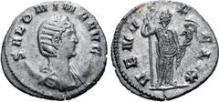 Roman Imperial Salonina (wife of Gallienus and mother of Valerian II) AR Antoninianus. Mediolanum, AD 253-268. SALONINA AVG, diademed and draped bust right, set on crescent / VENVS FELIX, Venus standi