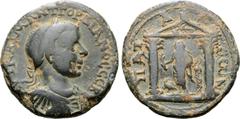 Roman Provincial Gordian III Æ30 of Patara, Lycia. AD 238-244. AVT KAI M ANT ΓOPΔIANOC CЄB, laureate, draped and cuirassed bust right / ΠATAPЄѠN, Apollo standing left within distyle temple, holding la