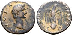 Roman Imperial Divus Augustus Æ As. Restoration issue under Nerva, AD 96-98. DIVVS AVGVSTVS, bare head right / IMP NERVA CAES AVG REST S-C, eagle standing facing on globe, wings spread, head right. Ra