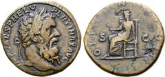 Roman Imperial Pertinax Æ Sestertius. Rome, AD 193. IMP CAES P HELV PERTINAX AVG, laureate head of Pertinax right / OPI•DIVIN•TR P COS•II, Ops enthroned left, grain ears in right hand, resting left ha