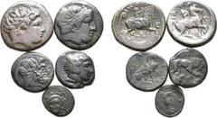 Large Lots Lot of 5 Greek Æ Coins, Ex Roma E-Sale 12. 1. Euboia, Chalkis Æ13. Circa 290-271 BC. Bust of Hera facing, wearing elaborate diadem / Eagle flying upwards, holding serpent in talons. Cf. BCD