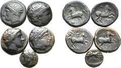 Large Lots Lot of 5 Greek Æ Coins, Ex Roma E-Sale 12. 1. Kingdom of Macedon, Philip II Æ18. Uncertain Macedonian, mint circa 359-336 BC. Diademed head of Apollo right / Young male rider with raised ha