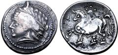 The Prof. Hermann Lanz Collection Central Europe, West Noricum AR Tetradrachm. Kugelreiter Type. Circa 2nd - 1st century BC. Laureate male ('Apollo') head to left / Horseman to left. Göbl, Haimburg, 1