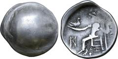 The Prof. Hermann Lanz Collection Celts in Eastern Europe AR Tetradrachm. Philip III Type. Circa 3rd - 2nd century BC. Degraded Celticised head of Herakles to right / Stylised Zeus Aëtophoros seated t