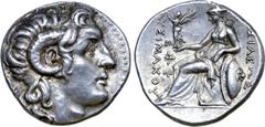 Greek Kings of Thrace, Lysimachos AR Drachm. Ephesos, circa 294-287 BC. Diademed head of the deified Alexander right, with horn of Ammon / Athena Nikephoros seated left, left arm resting on shield, tr
