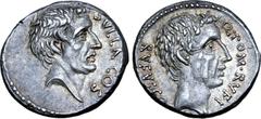 Roman Republic Q. Pompeius Rufus AR Denarius. Rome, 54 BC. Head of Sulla right, SVLLA•COS before / Head of Q. Pompeius Rufus right, Q•POM•RVFI before, RVFVS•COS behind. Crawford 434/1; BMCRR Rome 3883
