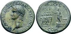 Roman Imperial Caligula Æ Sestertius. Rome, AD 37. C CAESAR AVG GERMANICVS PON M TR POT, laureate head left / ADLOCVT, Gaius 'Caligula', bare-headed and togate, standing to left with right hand raised