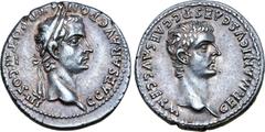 Roman Imperial Caligula AR Denarius. Rome, AD 40. C CAESAR AVG PON M TR POT III COS III, laureate head of Caligula right / GERMANICVS CAES P CAES AVG GERM, bare head of Germanicus (father of Caligula)
