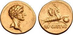 Roman Imperial Civil War AV Aureus. Uncertain mint in Spain or Gaul, AD 68. Bare head of Augustus right / Capricorn right, holding globe over rudder; cornucopiae above, AVGVSTVS below. RIC 81; BMCRE 4