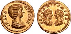 Roman Imperial Julia Domna (wife of S. Severus) AV Aureus. Rome, AD 201. IVLIA AVGVSTA, draped bust right / AETERNIT IMPERI, confronted laureate, draped and cuirassed bust of Septimius Severus facing 