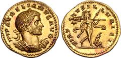 Roman Imperial Aurelian AV Aureus. Antioch, AD 270-275. IMP AVRELIANVS AVG, laureate and cuirassed bust right / VIRTVS ILLVRICI, Mars advancing right, holding spear and carrying trophy over his should