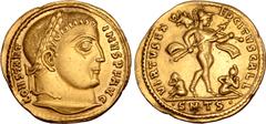 Roman Imperial Constantine I 'the Great' AV Solidus. Thessalonica, AD 317. CONSTANTINVS P F AVG, laureate head right / VIRTVS EXERCITVS GALL, Mars walking to right, carrying spear and trophy, chlamys 