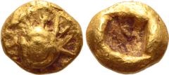 Greek Ionia, uncertain mint EL Myshemihekte - 1/24 Stater. Circa 650-600 BC. Lydo-Milesian standard. Striations radiating from a globular central hub / Irregular square incuse punch. Unpublished, for 